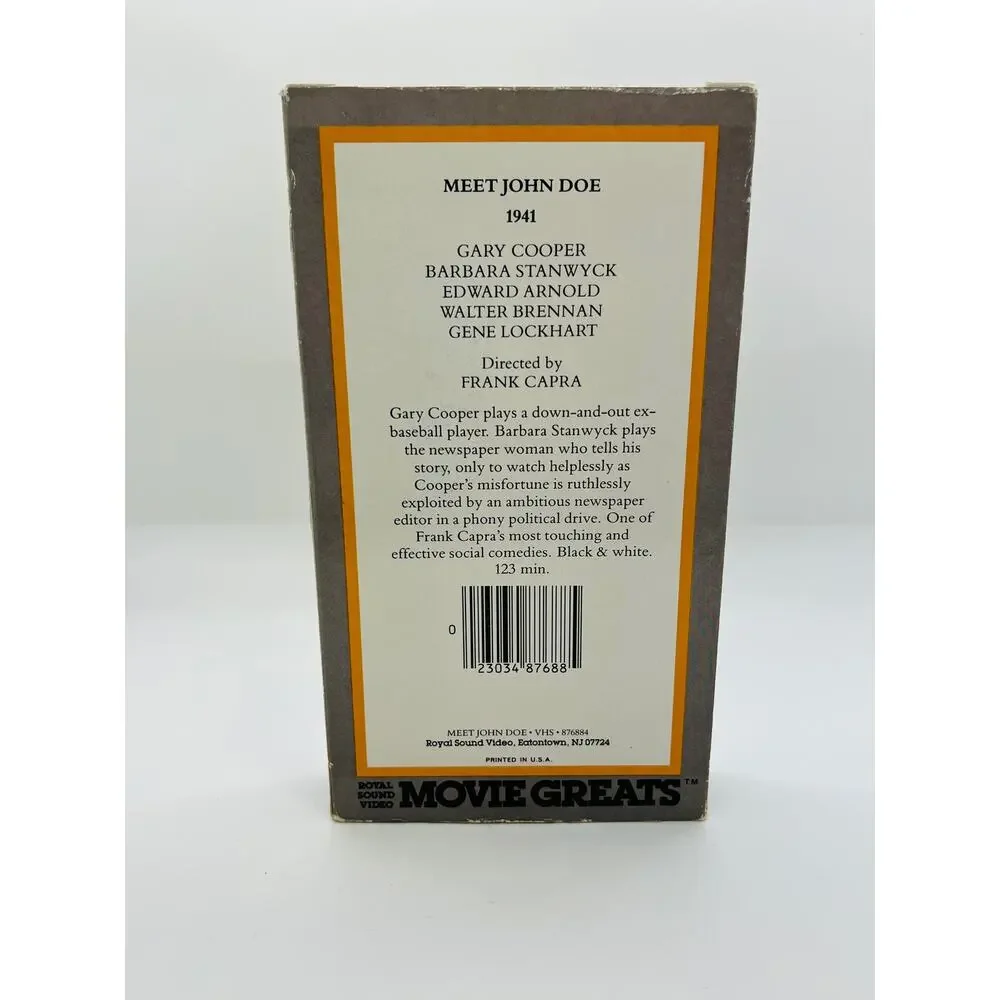 VTG Meet John Doe VHS Tape‎ Gary Cooper Barbara Stanwyck Classic Film Movie 1941